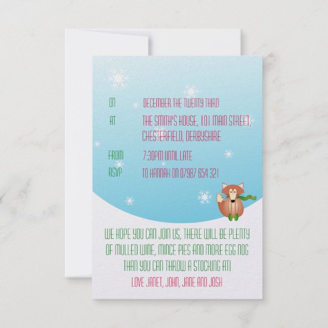 Fox in Mittens Invitation (Back)