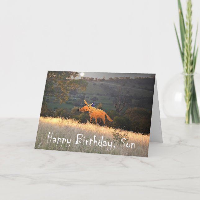 Fox in Moonlight, Happy Birthday Son, humour. Card (Front)