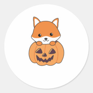 Fox In Pumpkin Sweet Foxes Happy Halloween Classic Round Sticker