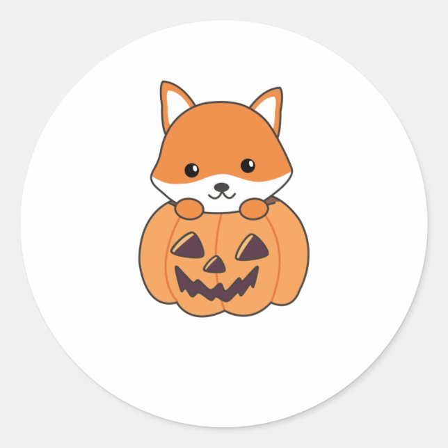 Fox In Pumpkin Sweet Foxes Happy Halloween Classic Round Sticker (Front)