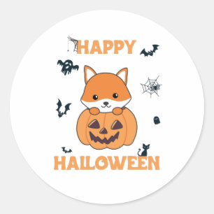 Fox In Pumpkin Sweet Foxes Happy Halloween Classic Round Sticker