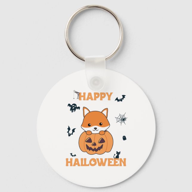 Fox In Pumpkin Sweet Foxes Happy Halloween Key Ring (Front)