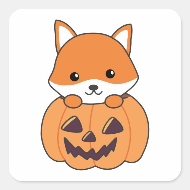 Fox In Pumpkin Sweet Foxes Happy Halloween Square  Square Sticker (Front)