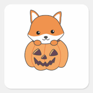 Fox In Pumpkin Sweet Foxes Happy Halloween Square Sticker