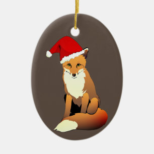 Fox in Santa Hat Ceramic Tree Decoration