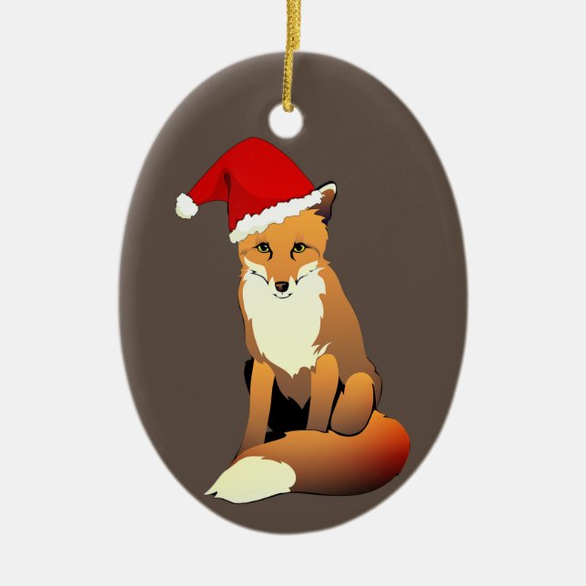 Fox in Santa Hat Ceramic Tree Decoration (Front)
