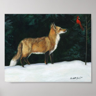 "Fox in Snow" Wildlife Art Reproduction Poster