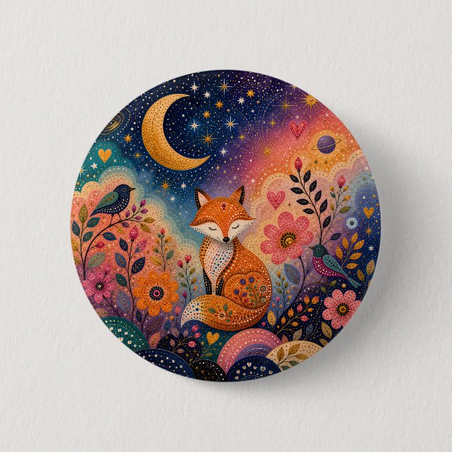 Fox in Star Garden 6 Cm Round Badge (Front)