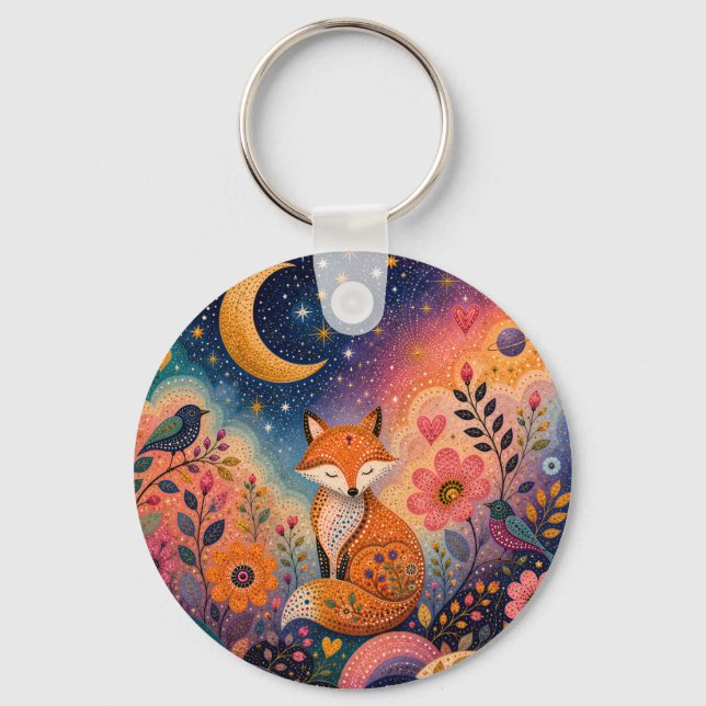 Fox in Starry Garden Key Ring (Front)