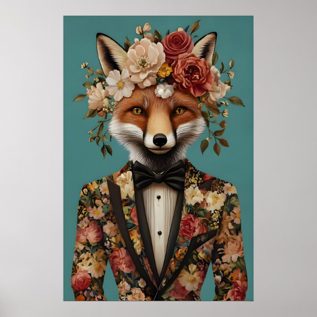 Fox In Suit Poster, Fox Portrait, Fox Oil Poster (Front)