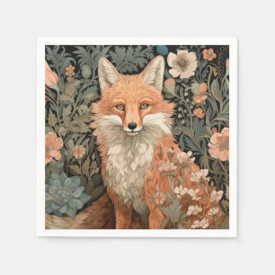 Fox in the Autumn Garden William Morris Style Napkin
