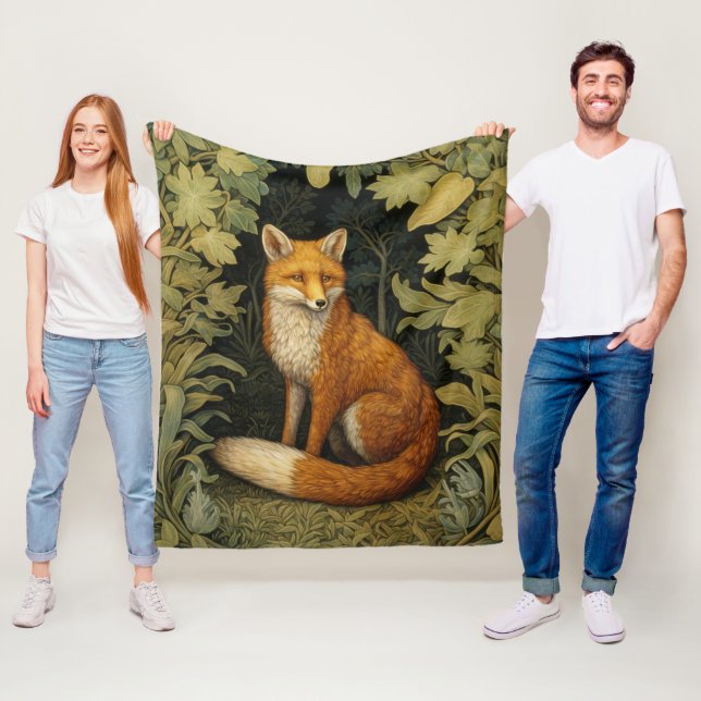 Fox in the forest, Art nouveau style Fleece Blanket (In Situ)