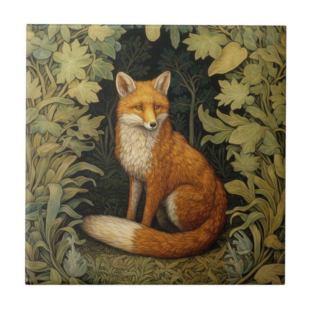 Fox in the forest, Art nouveau style Tile (Front)