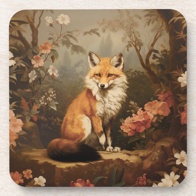 Fox in the forest moody Victorian Coaster (Front)