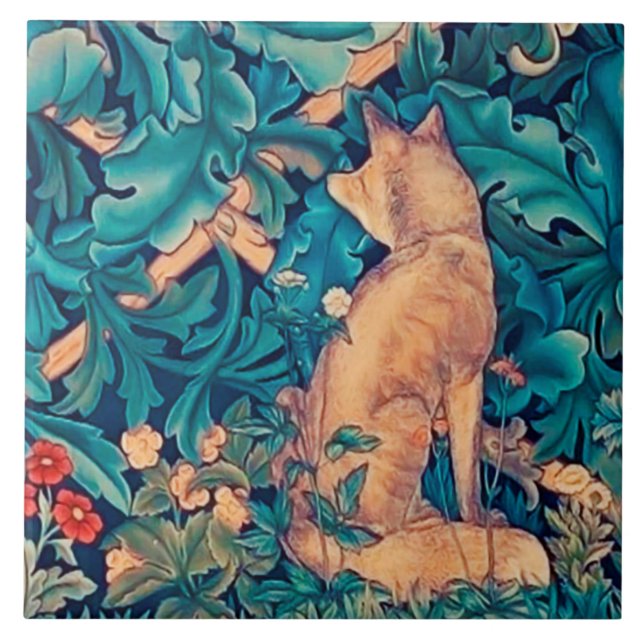 Fox in The Forest, William Morris Ceramic Tile (Front)