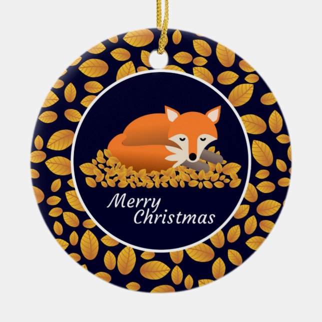 Fox in the Frost Ceramic Tree Decoration (Front)