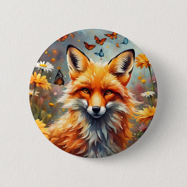 fox in the meadow 6 cm round badge (Front)