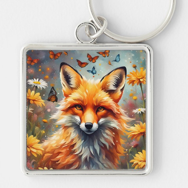 fox in the meadow key ring (Front)