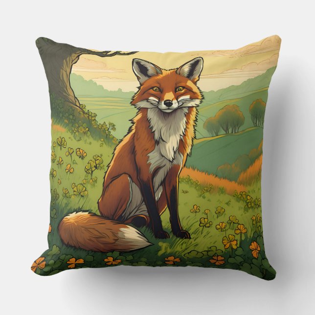 Fox in the Shamrocks Cushion (Front)