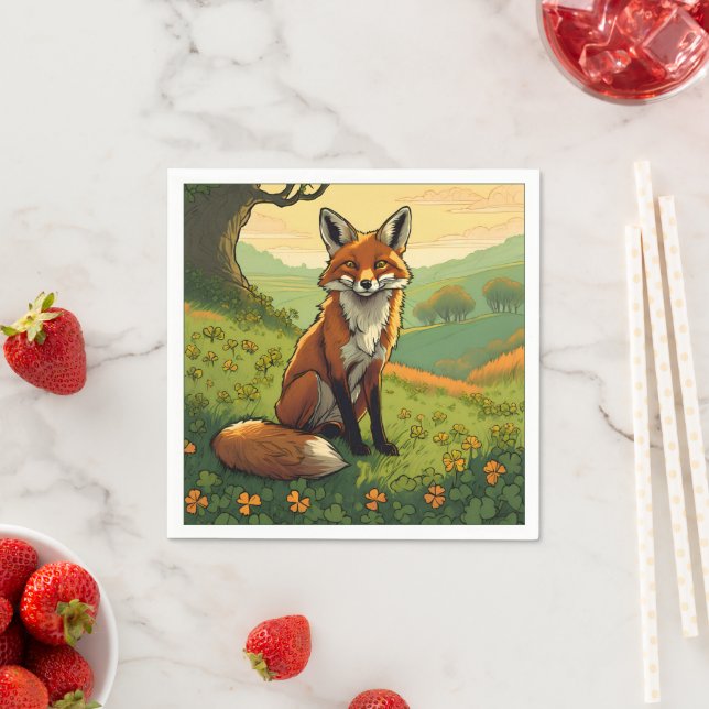 Fox in the Shamrocks Napkin (Insitu)