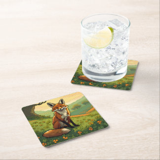 Fox in the Shamrocks Square Paper Coaster