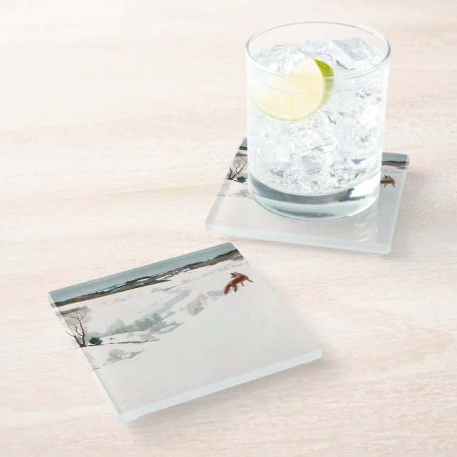 Fox in the Snow, 1935 by Newell Convers Wyeth Glass Coaster (Angled)