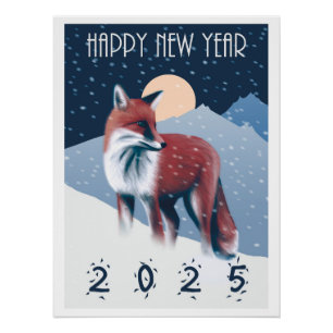Fox In The Snow   Happy New Year 2025 Poster
