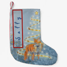 Fox in the Snow with Ribbon Tree Your Name