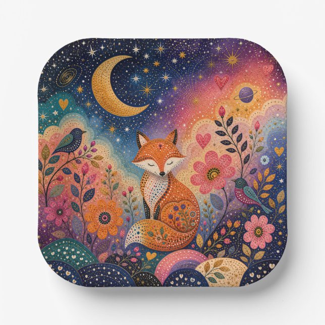 Fox in the Star Garden Paper Plate (Front)