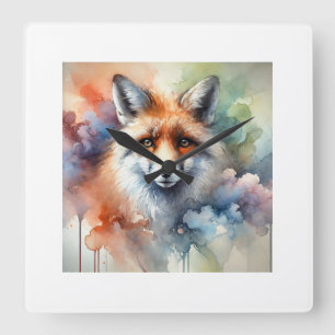 Fox in Watercolor 250624AREF126 - Watercolor Square Wall Clock