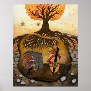 Fox Jam - Two Foxes Playing Music Poster