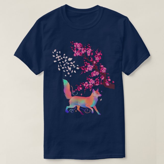 Fox Japanesecherry blossoms Flower Vintage Gifts  T-Shirt (Design Front)