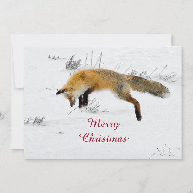Fox Jumping Snow Photo Christmas Flat Holiday Card (Front)