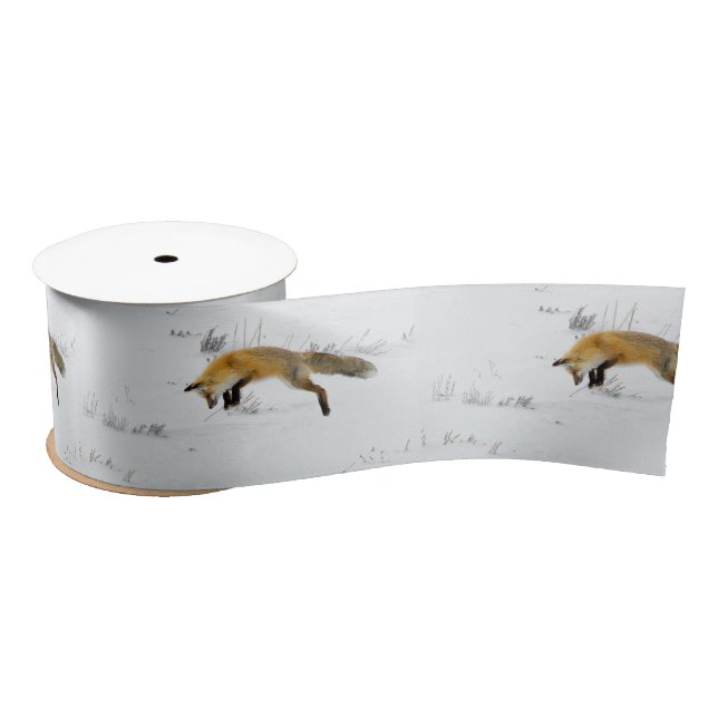 Fox Jumping Snow Photo Satin Ribbon (Spool)