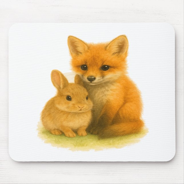 Fox Kit & Bunny Buddies Mouse Mat (Front)
