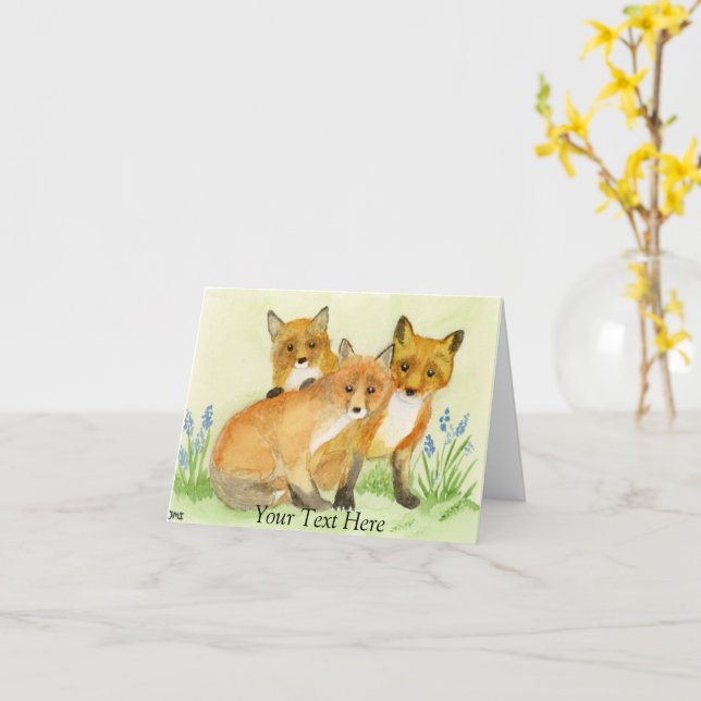 Fox Kits Card (Yellow Flower)