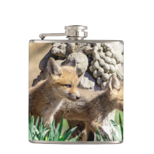 Fox Kits in the Hudson Valley Hip Flask