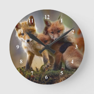 Fox Kits Photo Round Clock