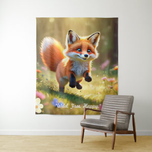 "Fox Kit's Playful Leap" Tapestry
