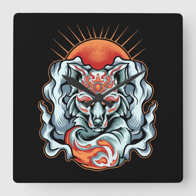 Fox Kitsune   Square Wall Clock (Front)
