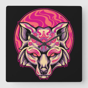 Fox Kitsune   Square Wall Clock