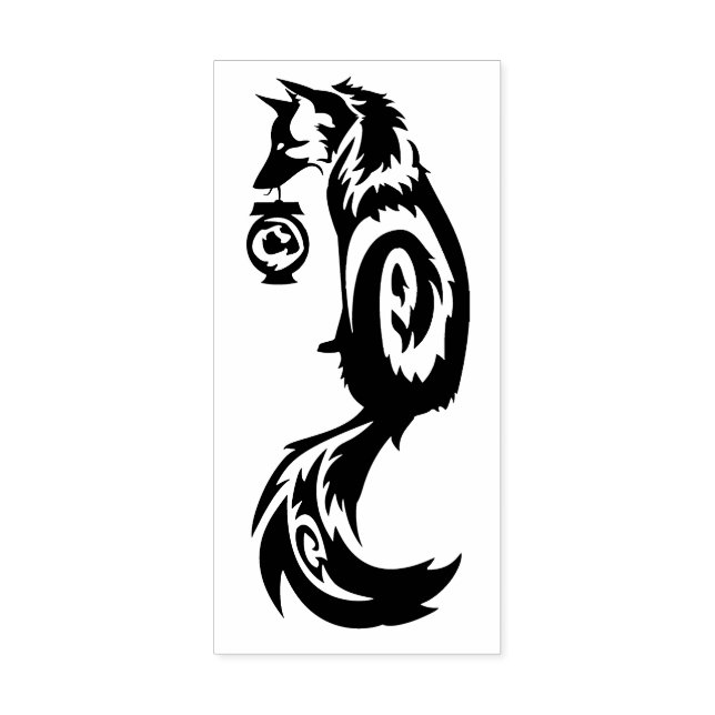 Fox Kitsune Tribal with Spirit Lantern Rubber Stamp (Imprint)