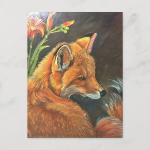 fox landscape paint painting hand art nature postcard