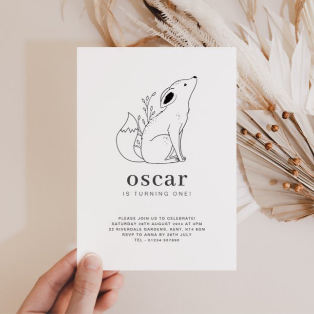 Fox Line Drawing Birthday Invitation (Creator Uploaded)