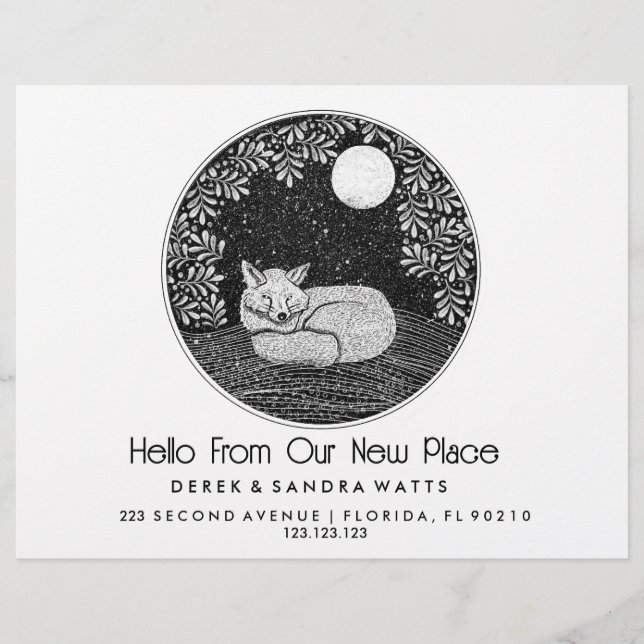 Fox Lino Style Change of Address Card | Hand-Drawn (Front)