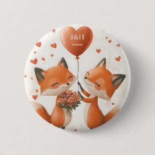 Fox Love Design with Customizable Initials 6 Cm Round Badge
