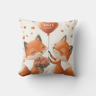 Fox Love Design with Customizable Initials Cushion
