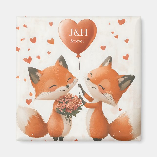 Fox Love Design with Customizable Initials Magnet (Front)