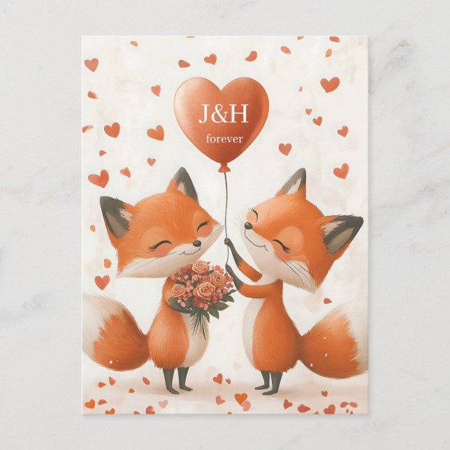 Fox Love Design with Customizable Initials Postcard (Front)