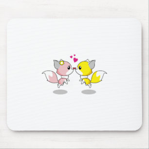 Fox Love Kiss Animal Cute Cartoon Design Funny Mouse Mat